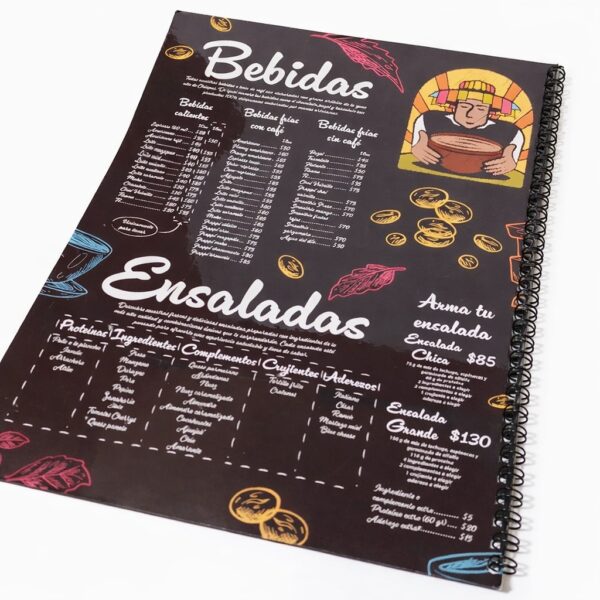 Menú encuadernado para restaurante